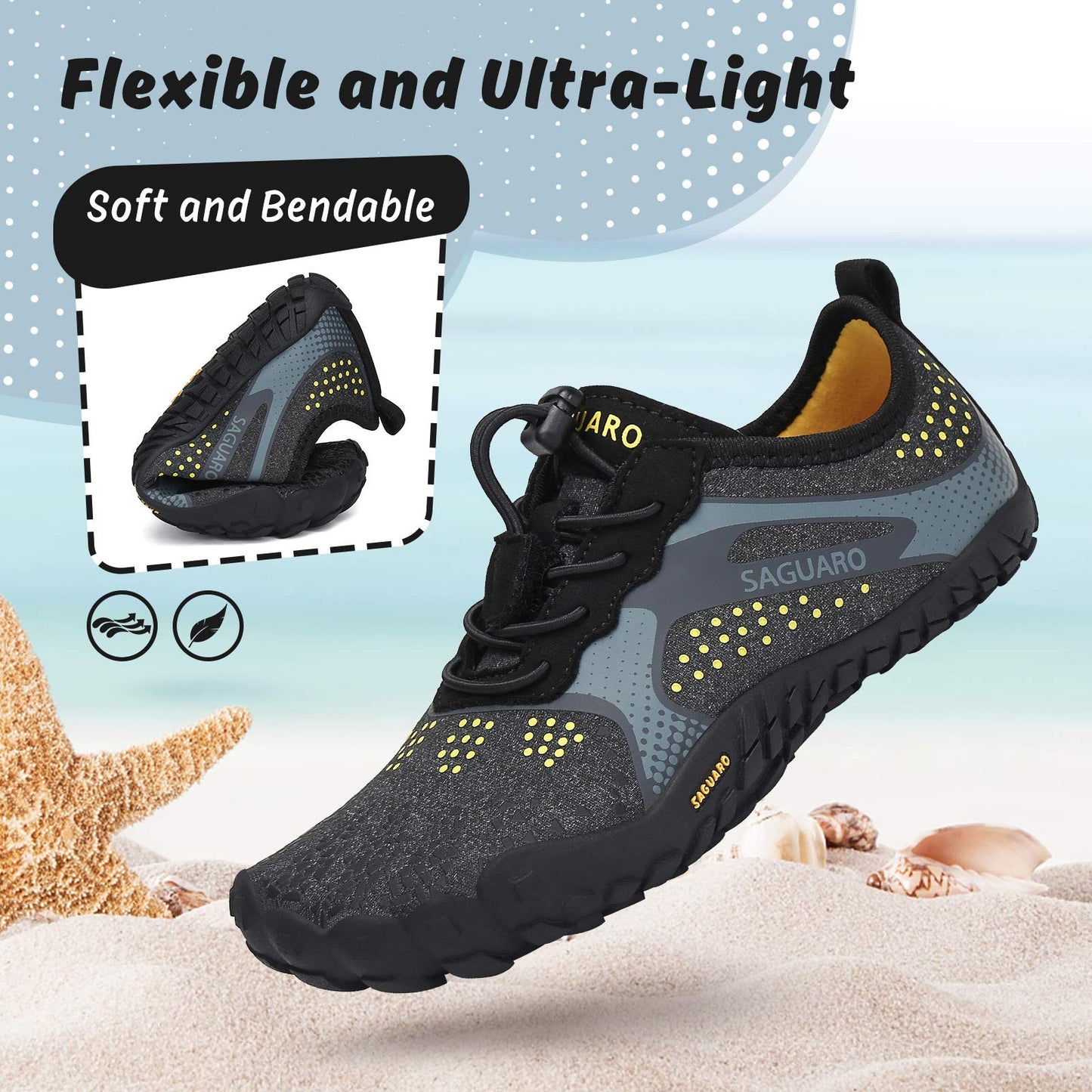 SAGUARO Kids' Barefoot Shoes Boys Girls Quick Dry Aqua Athletic Sneakers Lightweight Sport Footwear Toddler Water Shoes Black/Grey 10 Toddler