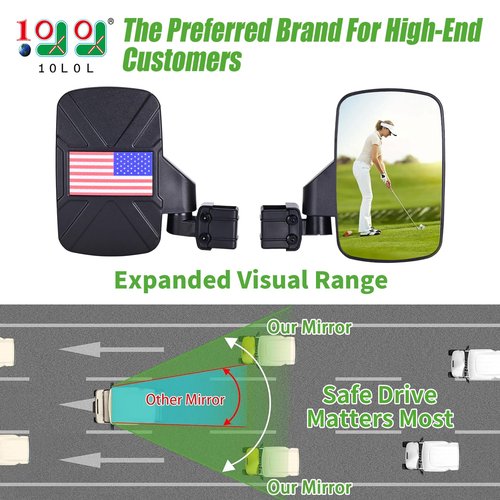 10L0L Golf Cart Mirror Side No Drilling Required, Patriotic Style Folding Mirror Universal Fits Yamaha, Club Car, EZGO, Golf Cart