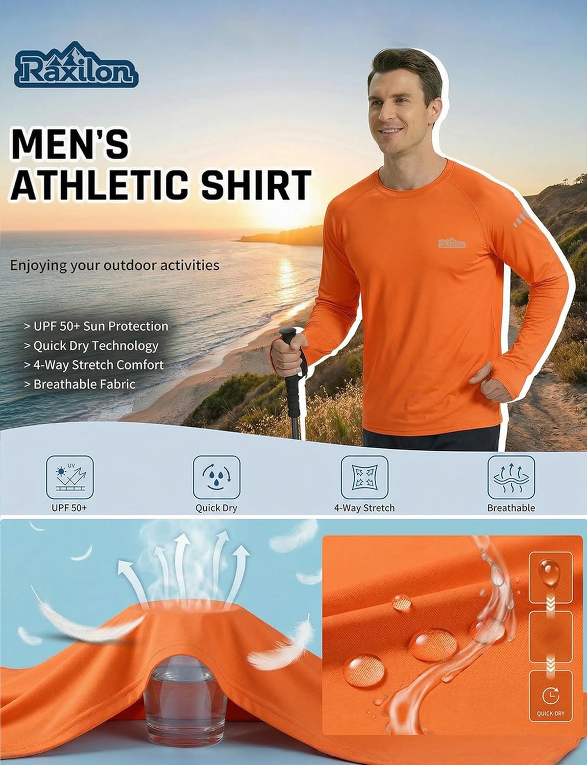 Skiennix Men's UPF 50+ Sun Protection Shirts - Long Sleeve SPF Quick Dry Fishing & Workout Tops | 3 Pack