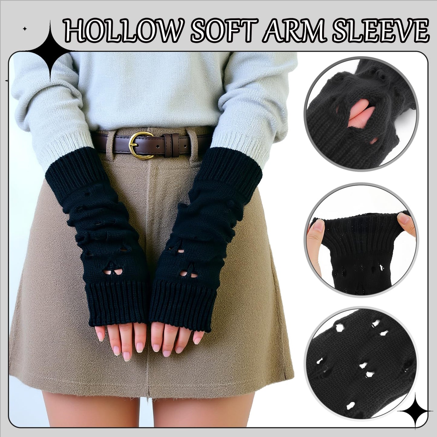 Angirlish Gothic Cat Beanie Set Y2k Cat Ear Knitted Hat Goth Arm Warmers Punk Grunge Emo Accessories for Woman Girls Black