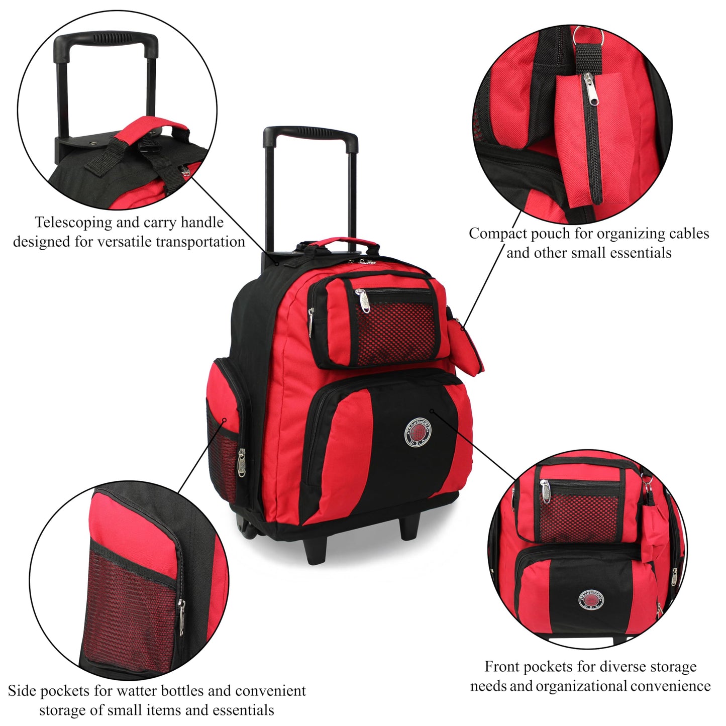 World Traveler Transworld 22-Inch Carry-On Rolling Backpack - Red