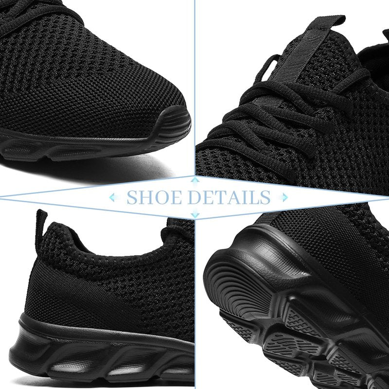 RJYWGS Running Shoes Womens Mens Walking Tennis Gym Sneakers Slip On Comfortable Lightweight Athletic Workout Casual Fashion Sports Shoes Black Size Women 7/ Men 6