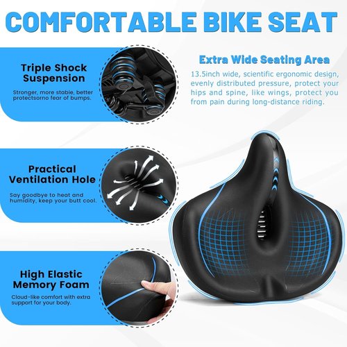CDYWD Oversized Bike Seat - Extra Wide Comfort Cushion for Men & Women | Large Padded Replacement Saddle for Peloton & Cruiser Bikes