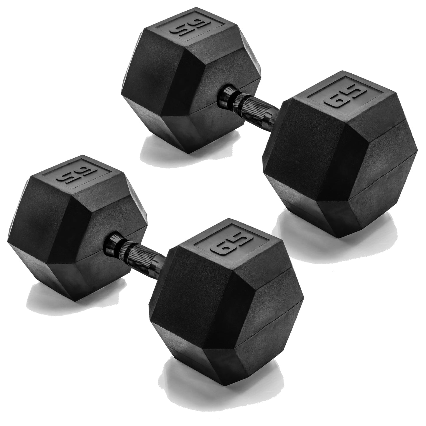 CAP 65 LB Rubber Coated Hex Dumbbell Weight, Rubber Free Weights for Home Gym Strength Training, Black Oxide Handle, Pair