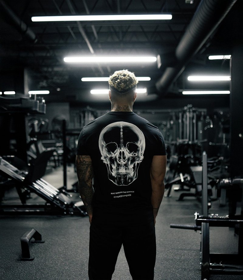 Gymreapers Skull Moisture Wicking T-Shirts for Men - Short Sleeve Workout Gym Shirts - Running Athletic Tees & Dry Fit Tshirt