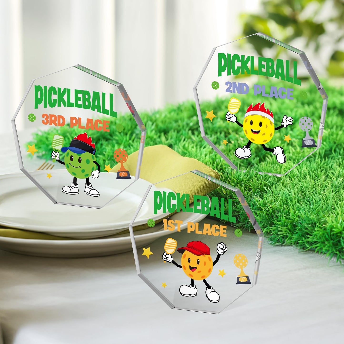 WATINC Pickleball Trophy Award for Tournament - 3PCS 1st 2nd 3rd Place Acrylic Medal Gift for Pickle Baller Competitions, Funny Inspirational Prizes Tiered Tray Tabletop Sign Decor Favors for Adults