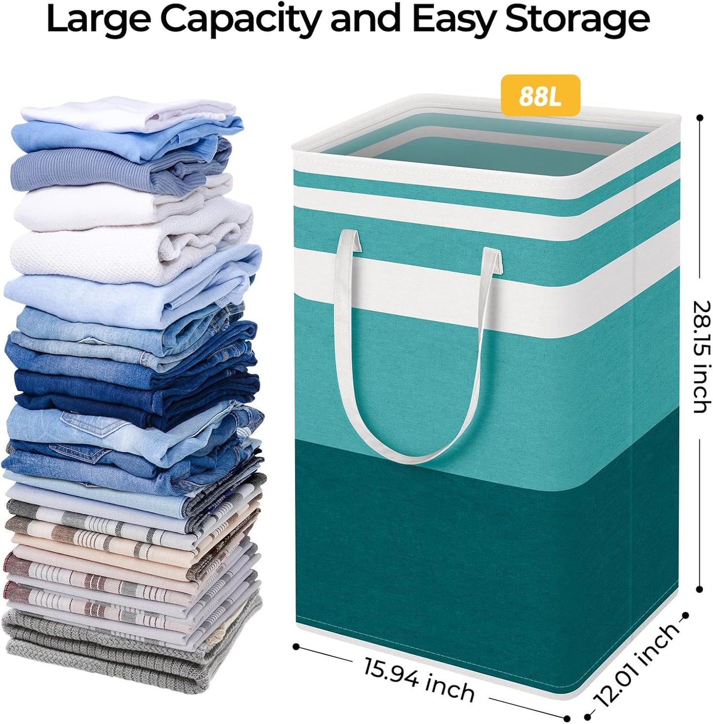 Waterproof 100L Laundry Basket Set - Collapsible Freestanding Hamper with Extended Handles - 2-Pack Gradient Grey for Clothes & Toys