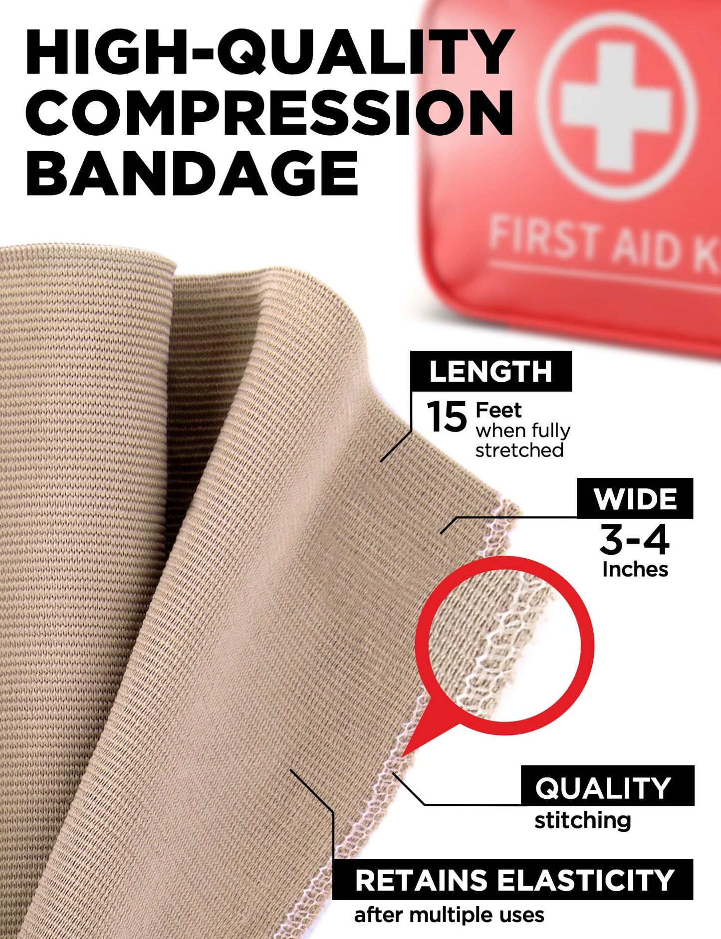 Premium Elastic Bandage Wrap - 4pk (2x3in, 2x4in) + 12 Extra Clips - Strong Compression Bandage Wrap for Leg, Arm, Wrists, Elbow, Ankles, Feet and Knees - for First Aid Kit and After Surgery Recovery