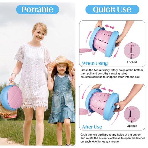 Inmorven Portable Toilet Camping Foldable Potty for Toddler Adults Kids Travel Potty for Car,Camping,Trips,Boat,Indoor,Outdoor Emergency,Travel etc,Adjustable Height Training Toilet Seat.