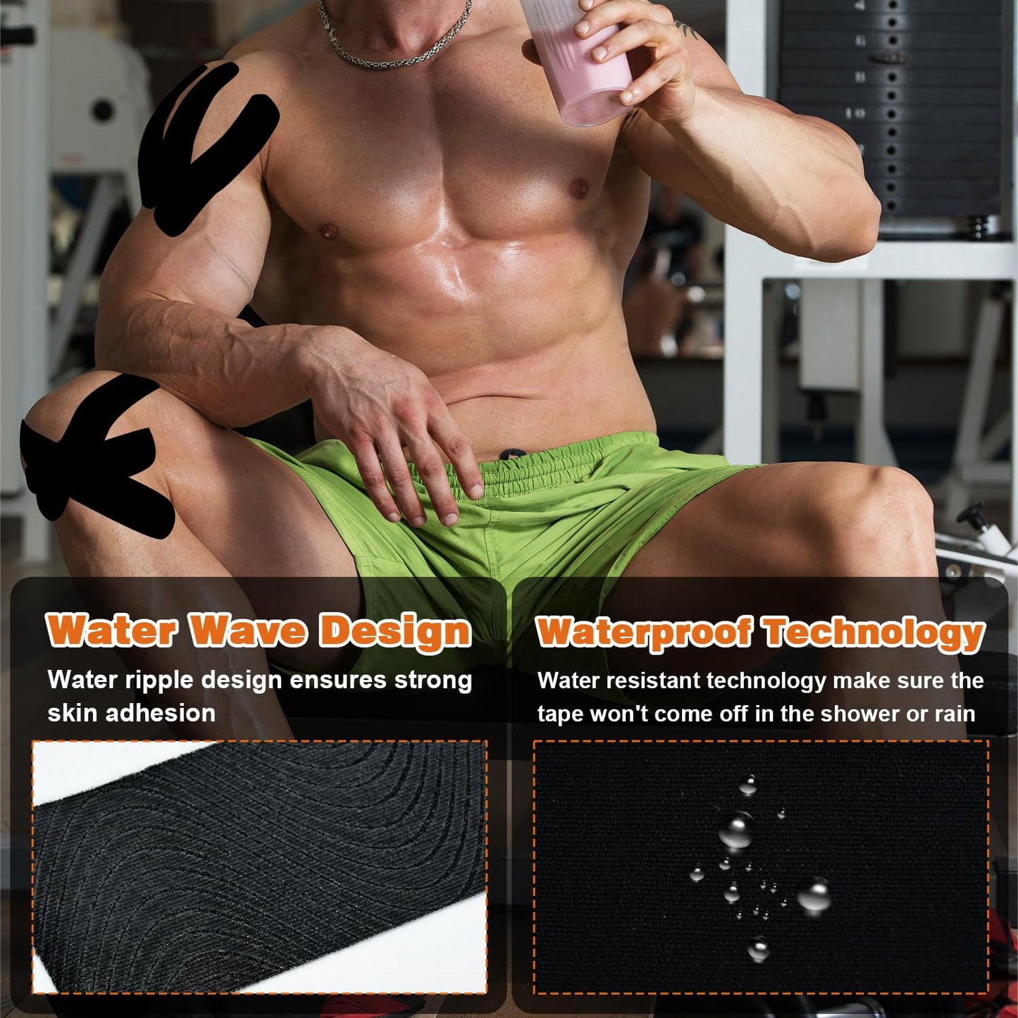 Elastic Kinesiology Tape, 2-Pack, Black