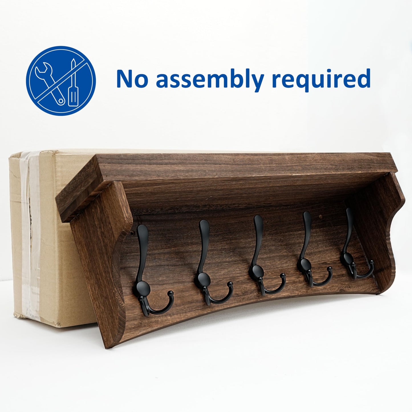 WEBI Rustic Coat Rack Wall Mount with Shelf,24" Long Wall Shelf with Hooks Underneath,5 Triple Hooks for Hanging Jacket,Bathroom,Entryway,Weathered Brown