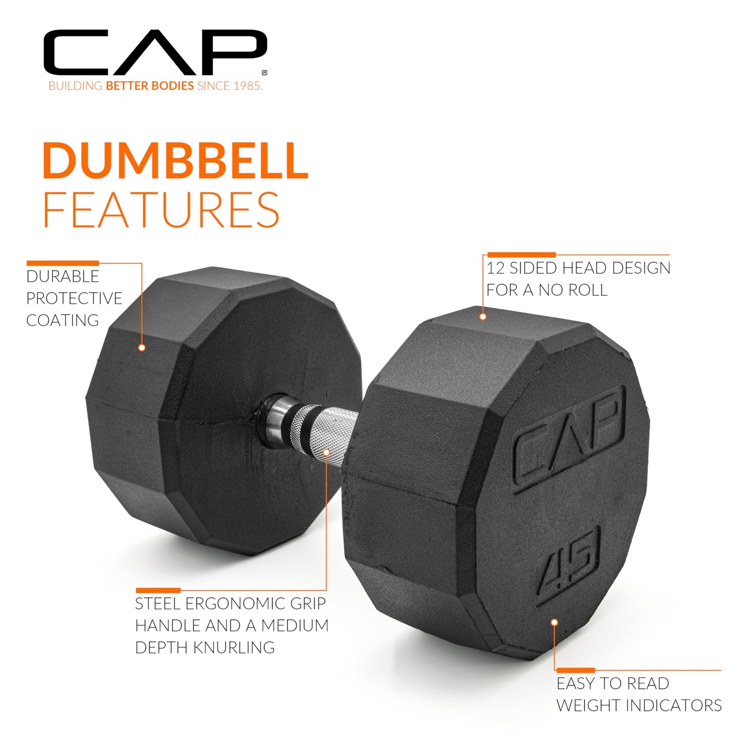 CAP Barbell 12-Sided Coated Dumbbell, 45 LB