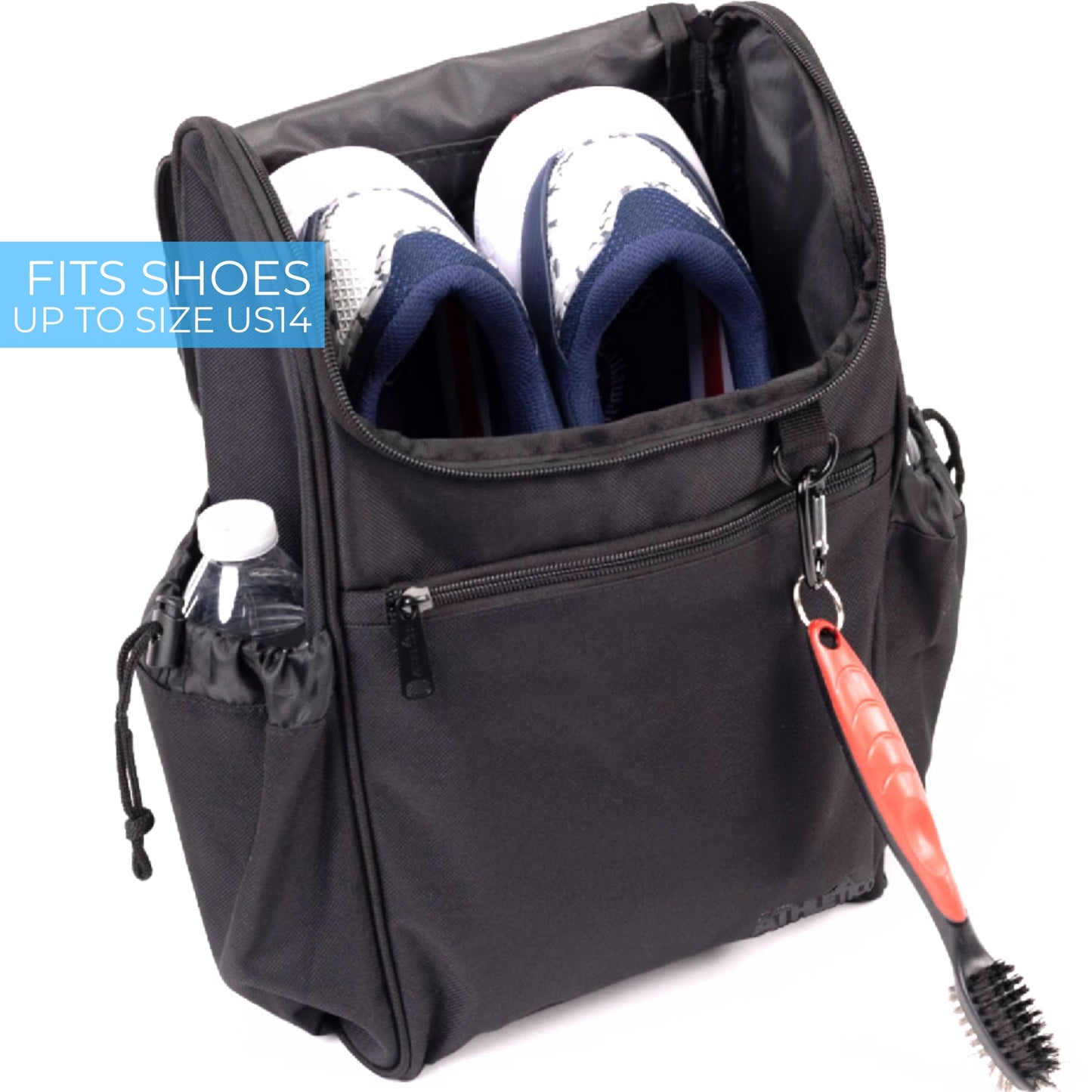 Athletico Elite Edition Golf Shoe Bag - Zippered Shoe Carrier Bags With Ventilation & Outside Pocket for Socks, Tees, etc. (Black)