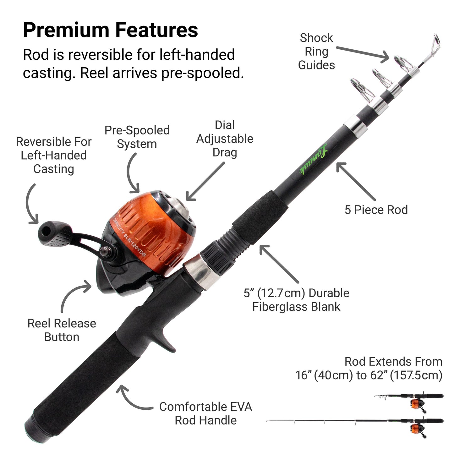 Lanaak Beginner Kids Fishing Pole & Tackle Box - Camo Green Fishing Rod