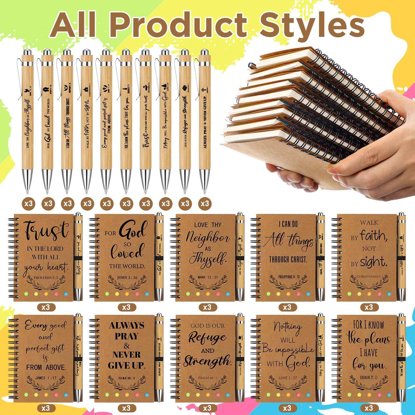 Spakon 60 Pcs/ 30 Set Christmas Christian Gifts Bulk Bible Notebooks with Sticky Notes Ballpoint Pen Prayer Journals for Men Women Church Employee Pastor Appreciation VBS Inspiration Gifts(Kraft)