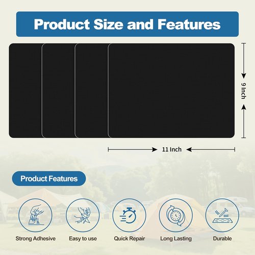 KING MOUNTAIN Self-Adhesive Nylon Fabric Repair Patch - Waterproof 9x11 Inches Kit for Jackets, Tents & Gear (Black)