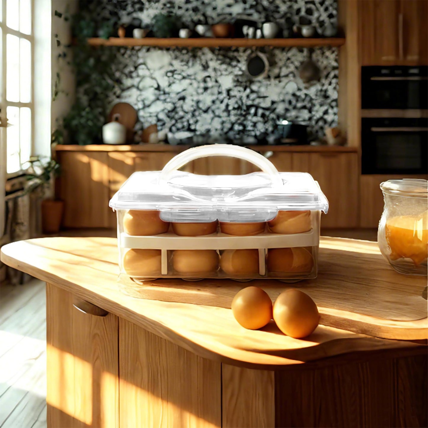 Daixers Ortable Large Capacity Double-layers Egg Storage Container Holds 24 Eggs Shatter-proof Non-slip Eggs Holder with Handle (White)