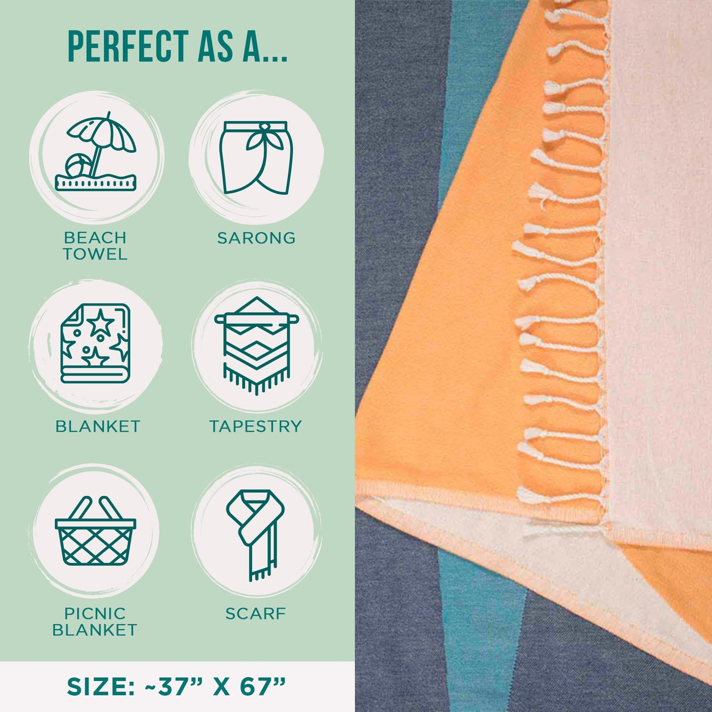Sand Cloud Turkish Beach Towel - Quick Drying & Sand Resistant