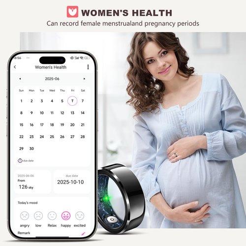 RIFESI Smart Ring for Women Men,Fashion Modern Minimalist Fitness Ring& Sleep Tracker Ring with Heart Rate,Blood Pressure,5ATM Waterproof Health Ring,No Subscription, Gift(Black,Size 9)