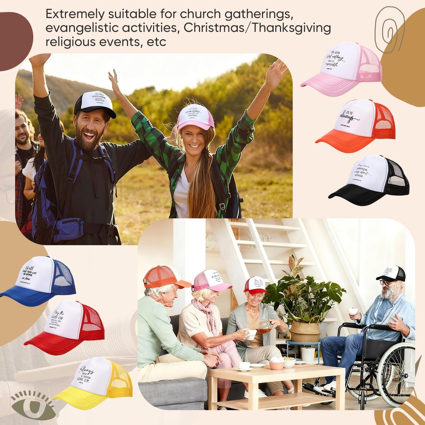 Chicingyou 6 Pcs Christian Trucker Hats Jesus Bible Hats for Men Women Verses Mesh Caps for Jesus Themed Baseball Cap Religious Church Gifts