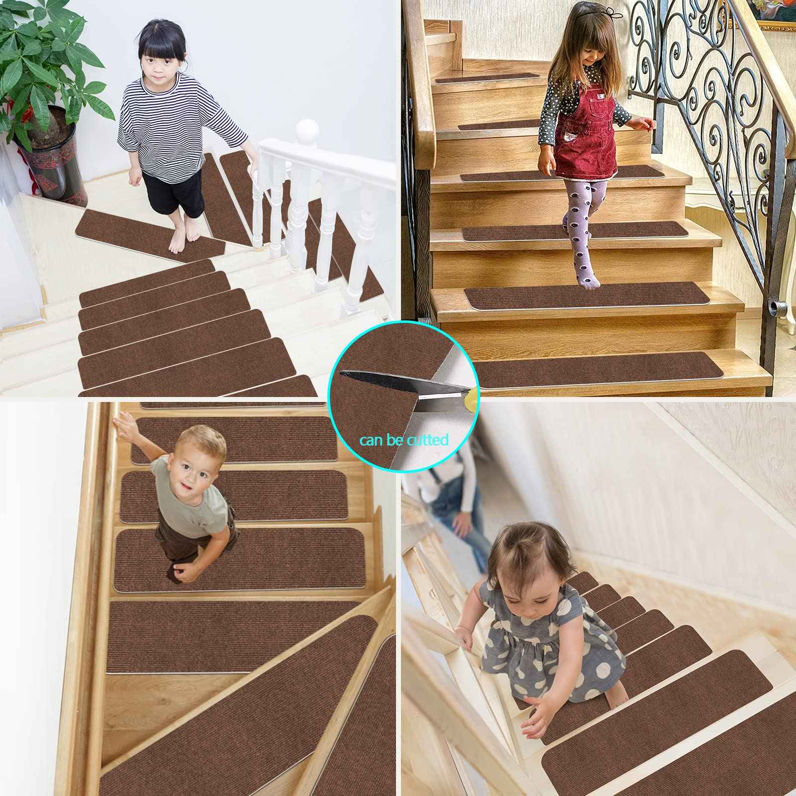 Stair Treads for Wooden Steps Indoor Stair Treads Rugs Anti Slip Carpet for Stairs Runner Non Slip Carpet Mat Rugs Spiral Staircase kit for Elder and Kids