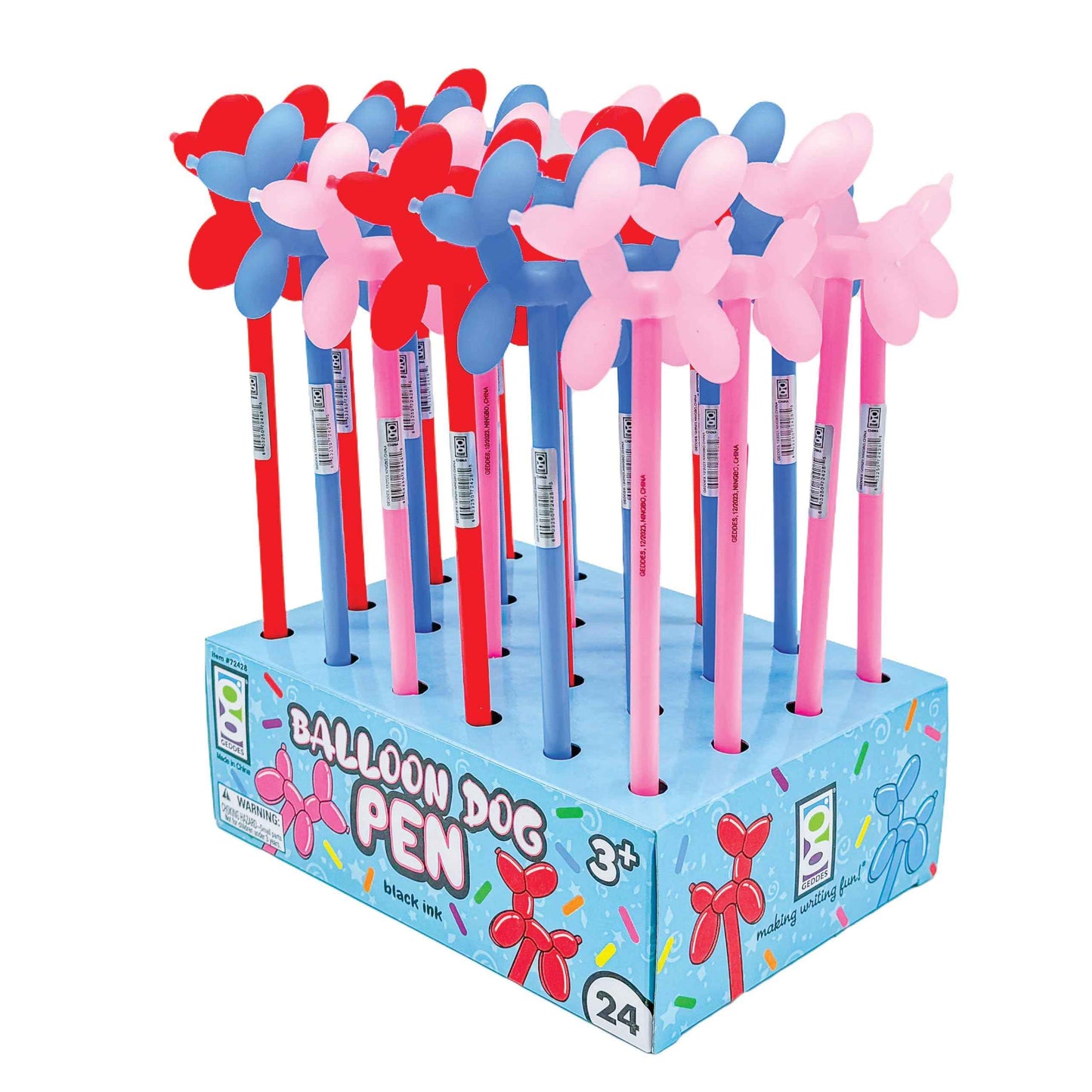 Raymond Geddes Balloon Dog Pen (Pack of 24) - Colorful Pens for Kids with Cute 2" Balloon Dog Toppers - Perfect Kids Party Favors and Gifts