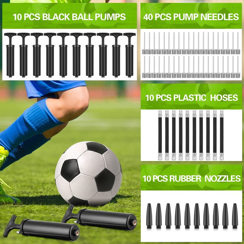 Reginary 10 Pcs Ball Pump for Sports Balls Pump with Needle and Extension Hose Bulk for Basketball Football Soccer Volleyball(Black,Classic Style)
