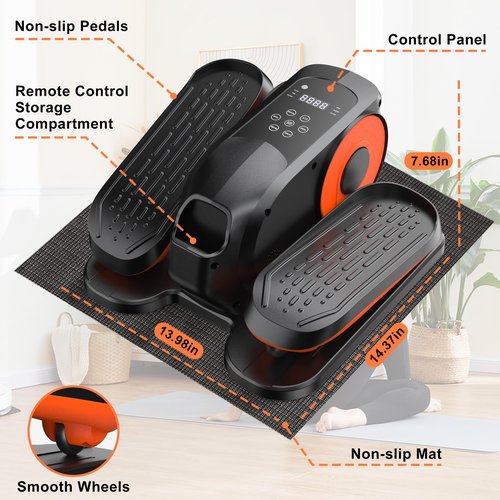 Mini Under Desk Elliptical Low Impact Electric Leg Exerciser As Seen on TV While Sitting for Seniors with Non-Slip Mat Quiet & Portable for Home and Office Black