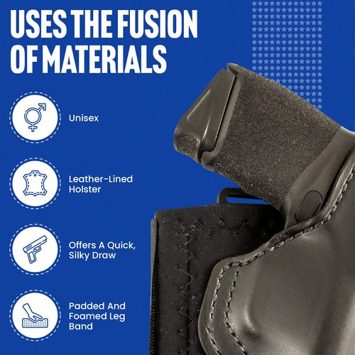 Desantis Die Hard Ankle Rig, Concealed Ankle Holster, Leather Lined Holster with Thumb Break, Neoprene Leg Band, Fits Springfield Hellcat 3”, Hellcat OSP 3”, Unisex, Right-Hand Draw, Black