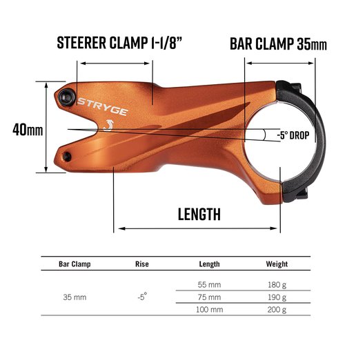 Funn Stryge Bike Drop Stem -5 Degree, 75mm Length, 35mm Bar Clamp, Mountain, BMX, Road & Gravel Bike (Black)