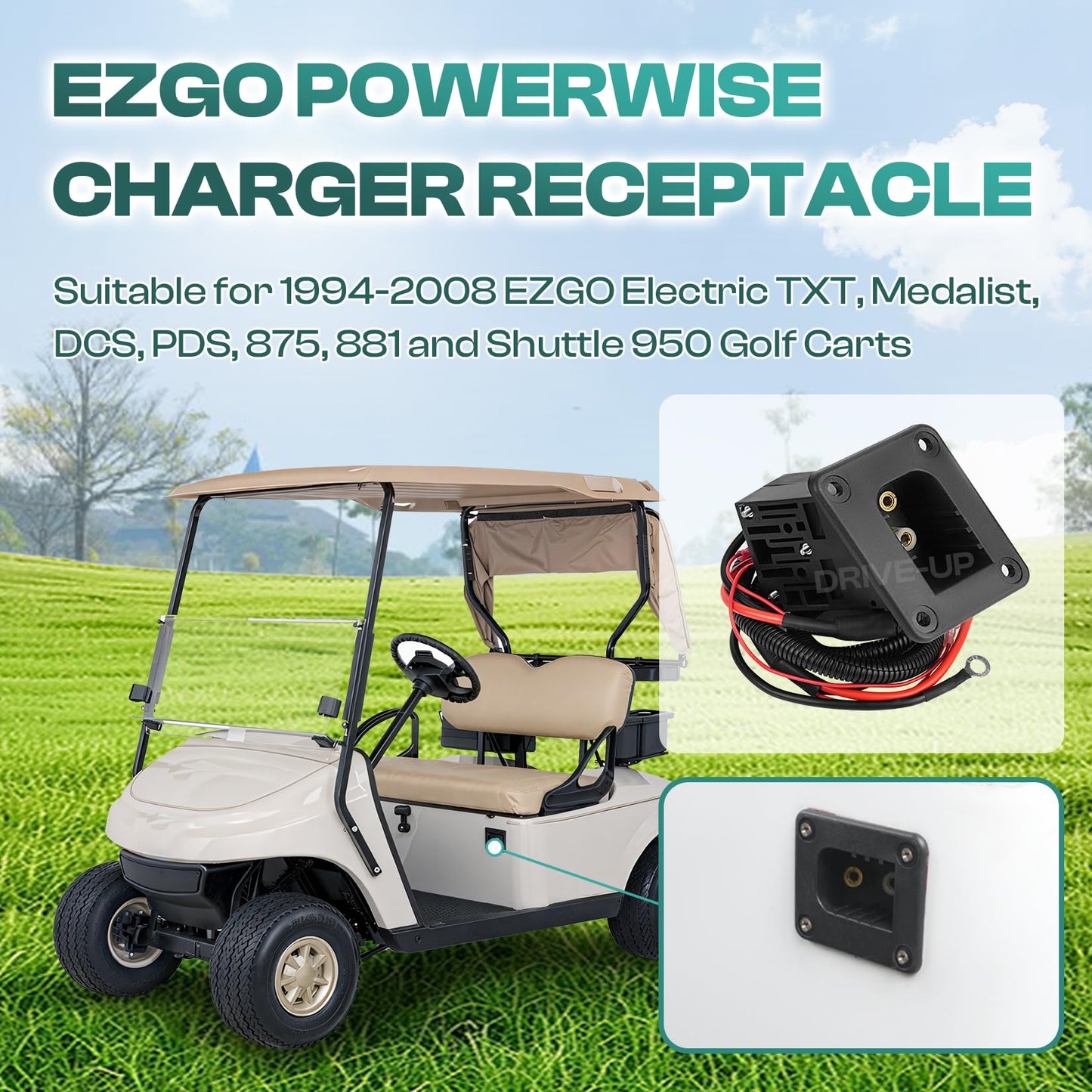 DRIVE UP EZGO Changer Receptacle, 36V Powerwise Golf Cart Charger Receptacle for EZGO TXT, Medalist, DCS, PDS Electric Golf Carts, OEM 73063-G01