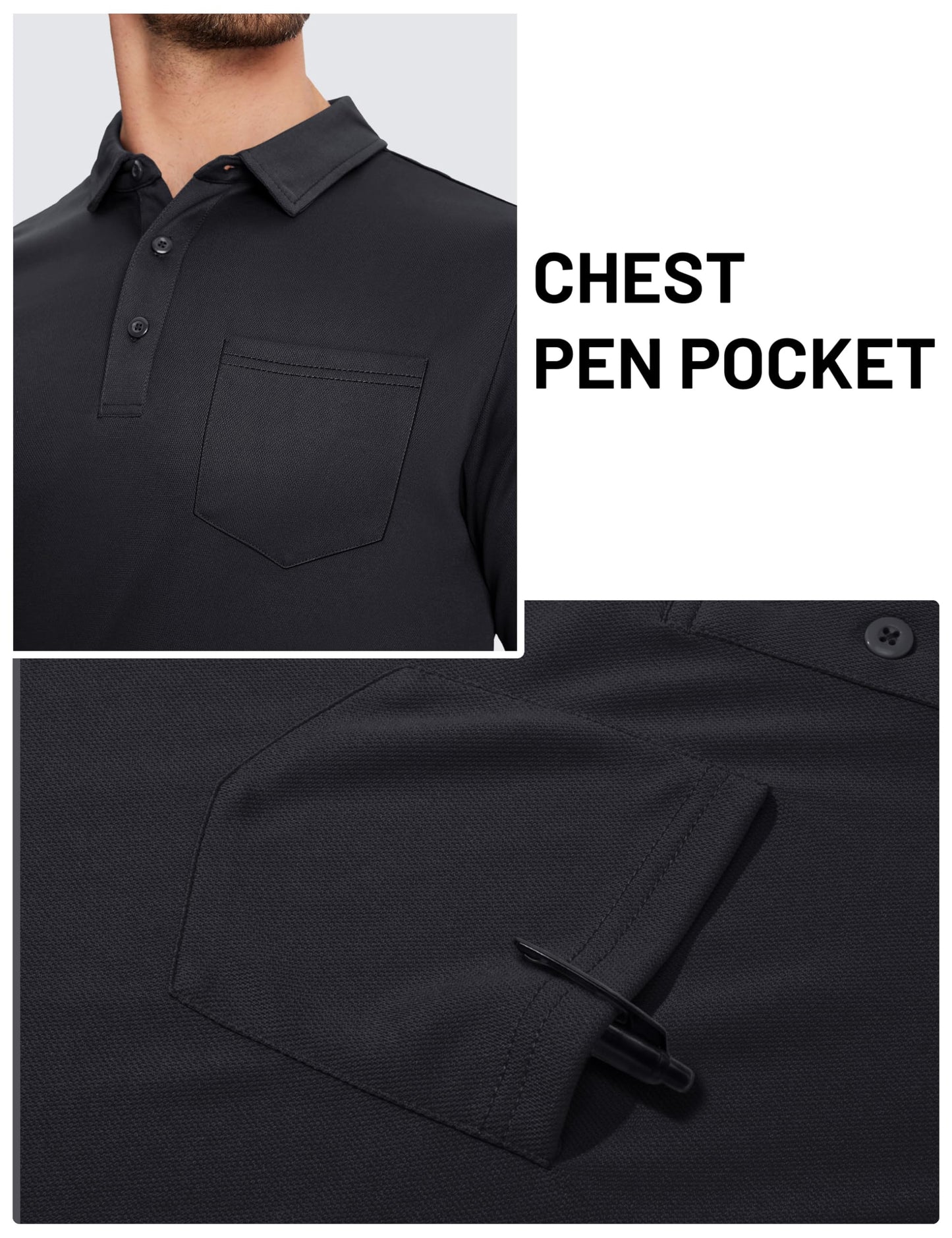 TACVASEN Mens Polo Shirt with Pocket Short Sleeve Collared Dry Fit Golf