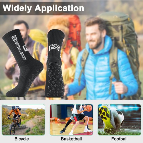 GGSTDDUP 6 Pairs Grip Soccer Socks for Men Anti Slip Athletic Socks Non-Slip Sports Football Basketball Socks with Grip Pads (Black)