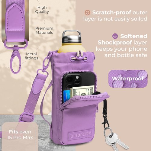 Lifedrop Bottle Holder with Strap Durable Insulated Bag for 32oz Bottles Multifunctional Front Pocket Holder for Hiking, Sports