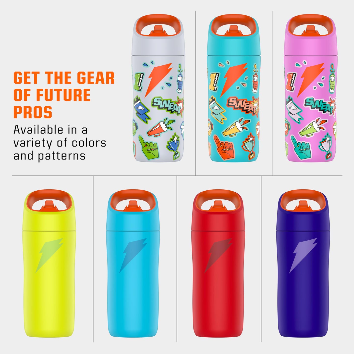 Gatorade Kids' Rookie Metal Water Bottle, 12oz, Stainless Steel Bottle, Double-Wall Insulation, Vacuum Insulated, Thermo Mug (Pack of 6)
