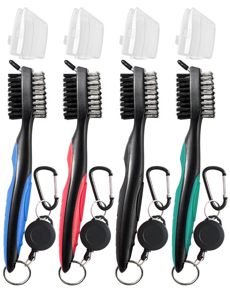 4 Pack Golf Club Brush and Club Groove Cleaner with Retractable Zip-line and Aluminum Carabiner Cleaning Tools , Golf Gifts for Men, Golf Accessories, Golf Ball Cleaner, Easily Attaches to Golf Bag