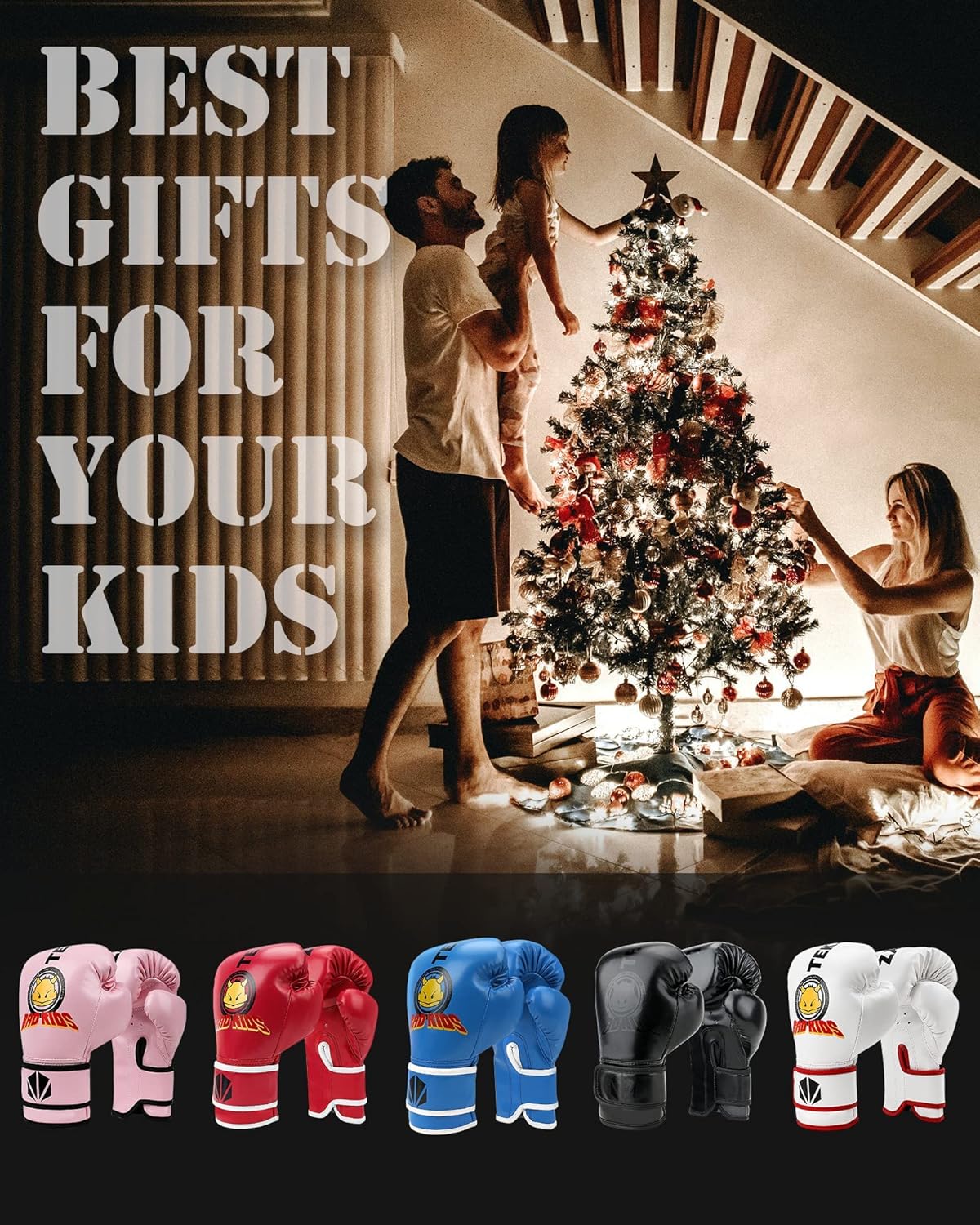 TEKXYZ Kids Boxing Gloves - Durable Synthetic Leather Training Gloves for Ages 3-12 | Vivid Colors