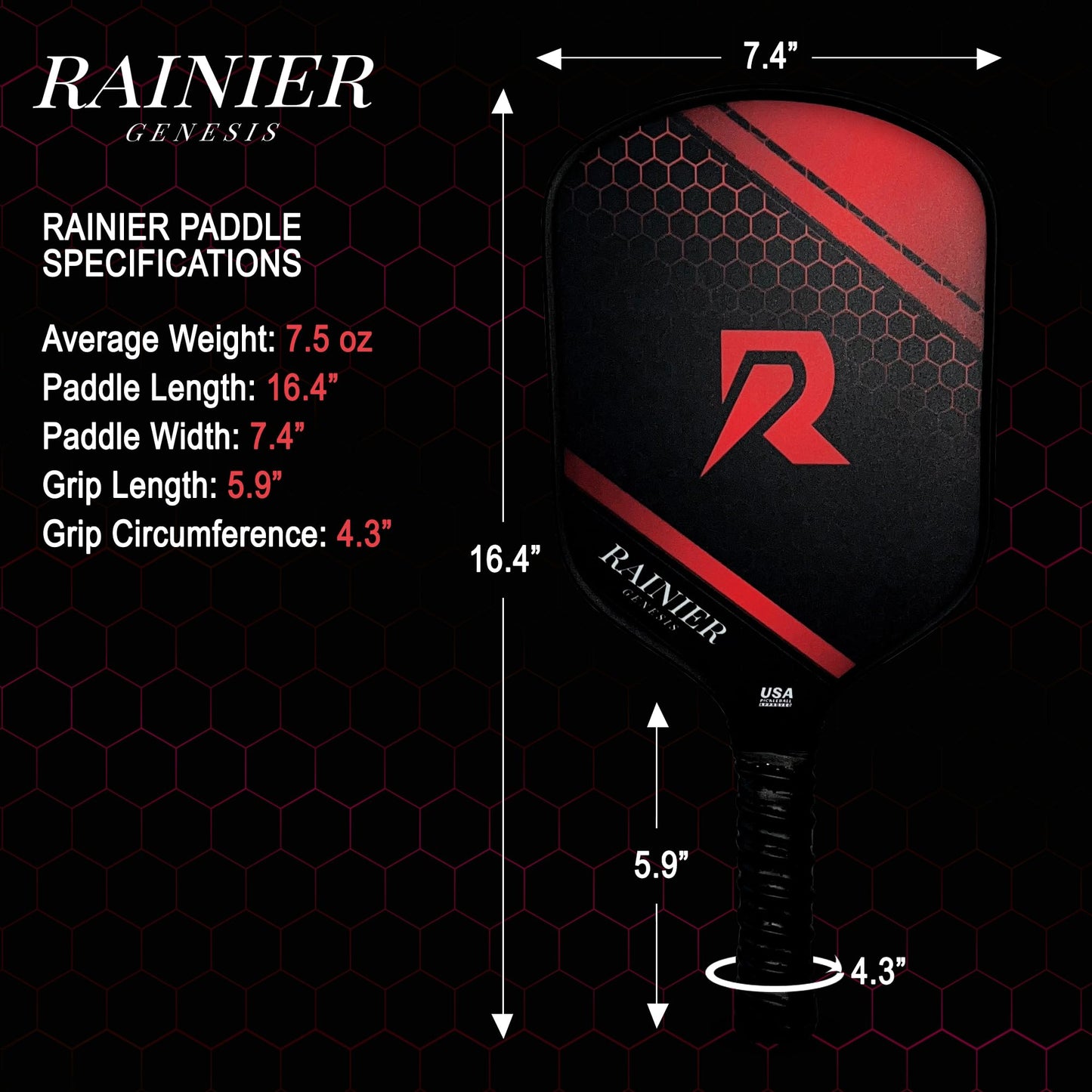RAINIER PICKLEBALL Graphite Carbon Fiber Pickleball Paddle - 2025 16mm Pickleball Paddles - Lightweight, Durable, Comfortable Grip - Good for All Skill Levels - Professional Grade