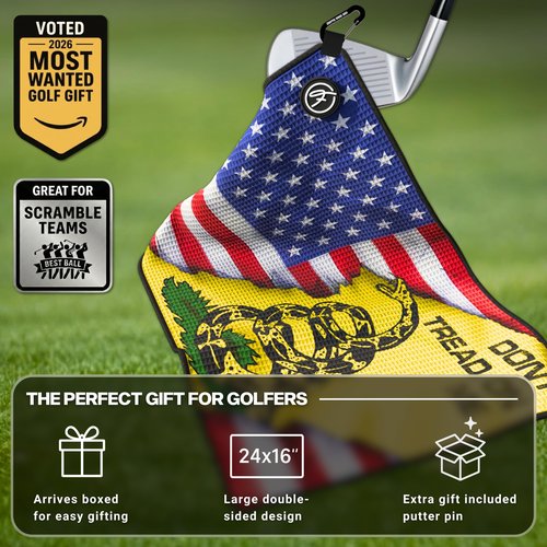 Fore Supply Golf Towel with Magnet - Premium Absorbent Microfiber Towel with Clip - 24"x16" - for Cart, Club or Bag - Golf Rag, Accessories & Golfing Gear - Waffle Weave Pattern (Tread USA)