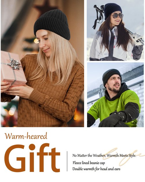 choshion Winter Beanie Hat for Men Women,Fleece Lined Fisherman Beanies,Cold Weather Thick Warm Knit Cuffed Skull Cap