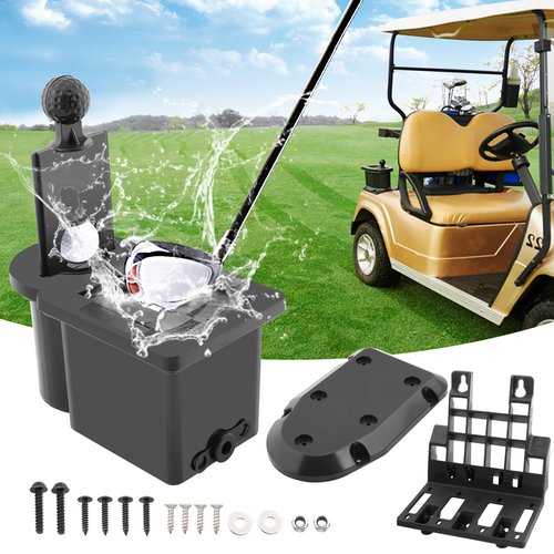 Roykaw Golf Cart Ball Washer with Club Head Cleaner, Golf Ball Cleaner Universal Compatible with EZGO, Club Car, Yamaha, Advanced EV, w/Upgrade Precedent Base Bracket