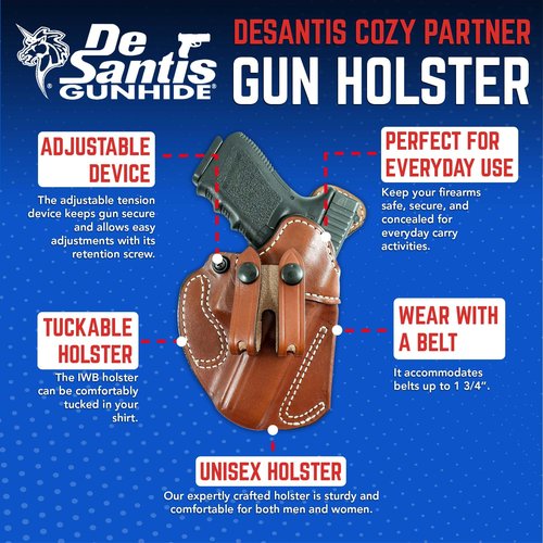 DeSantis Cozy Partner Gun Holster - Holster IWB, Conceal Carry, Compatible with GLOCK 29, 30, 39 - BERETTA 9000S - S&W CS40/45, 990L M&P CPT 3 1/2"" - M&P M2.0 3.6"", H&K P2000 - Right Hand Draw, Black