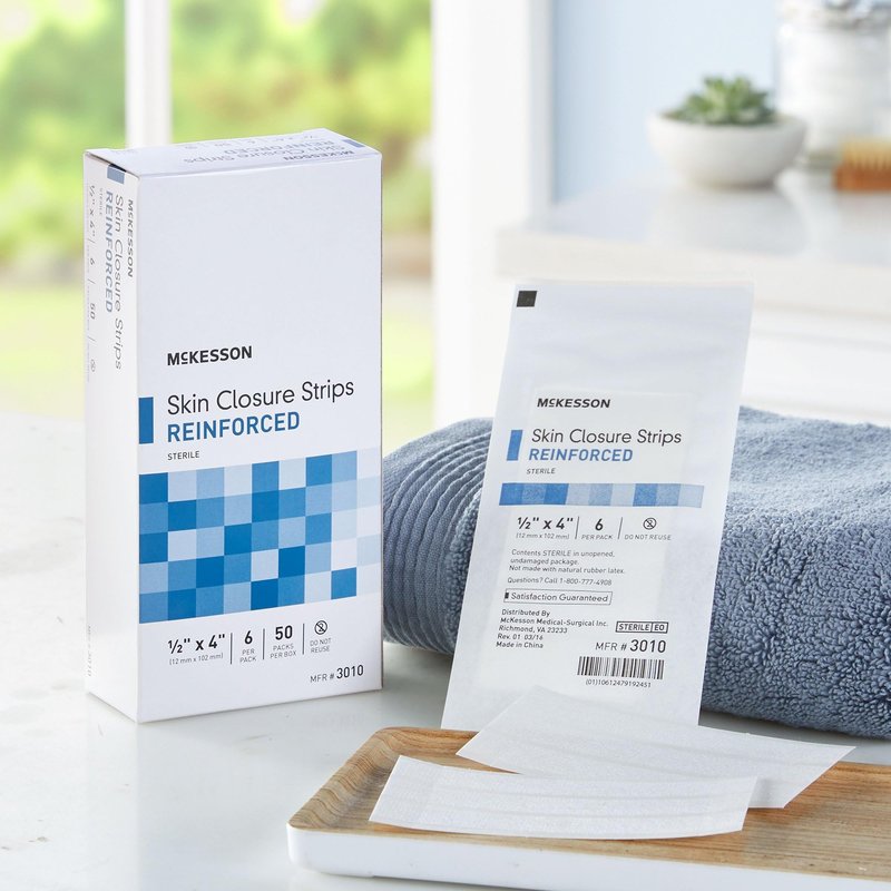 McKesson Skin Closure Strips, Sterile, Reinforced, 1/2 in x 4 in, 50 Count