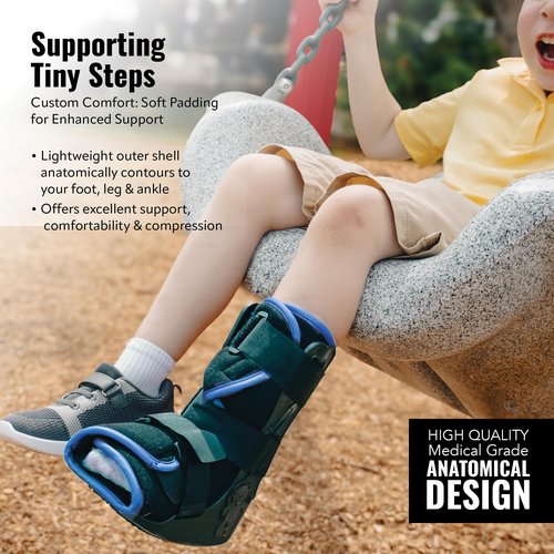 Braceapedia Pediatric Buddy Boot, Kids Medical Grade Left/Right Foot & Ankle Support Brace, Sprain & Injury Recovery Walker Boots, Kids Ankle Brace for Sports and Recovery, Large Yellow Liner, Black
