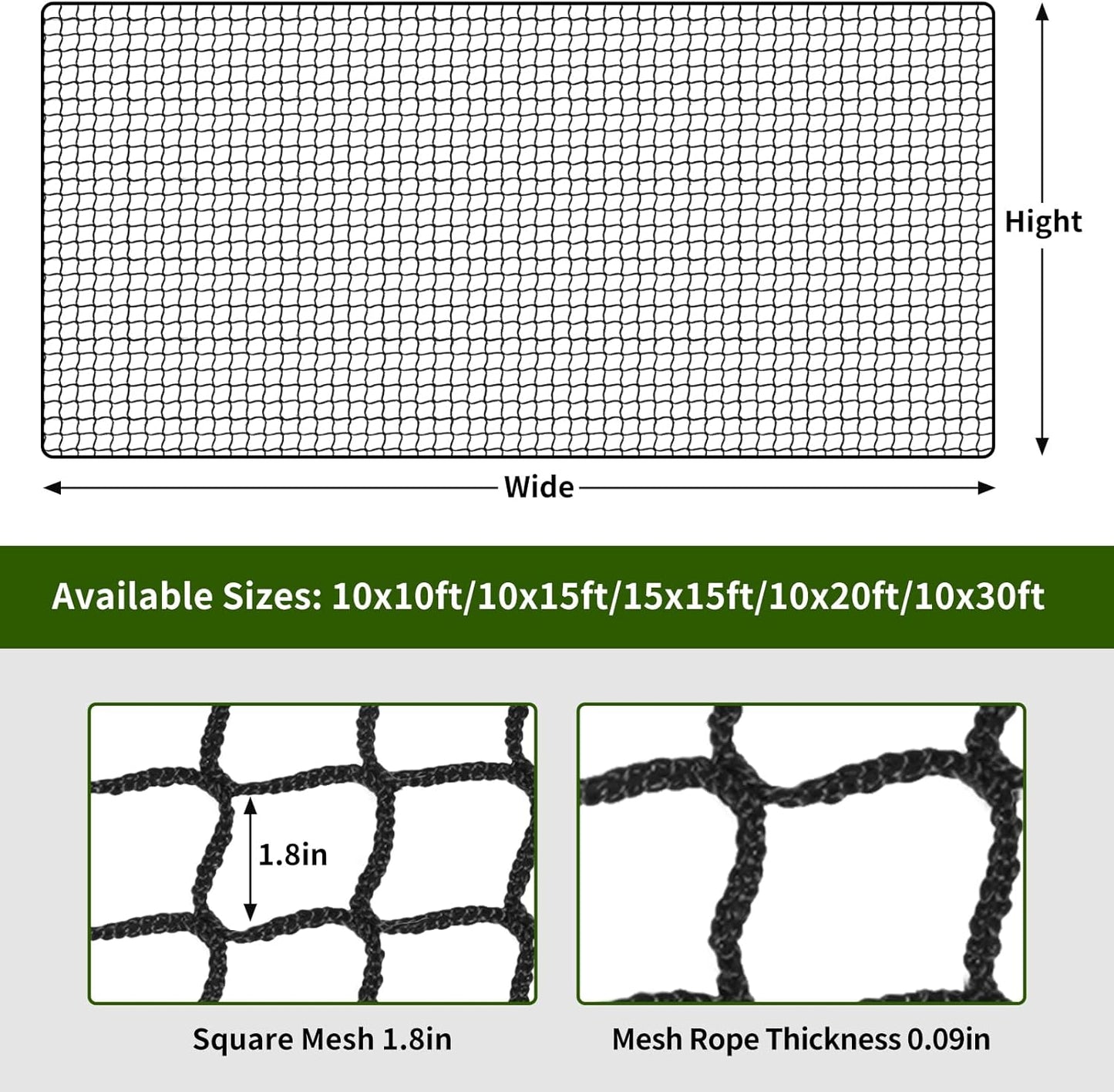 NQB Baseball Softball Backstop Nets - Heavy Duty Sports Nets, Sports Netting Barrier with 33FT Rope & Steel Hanging Kit, Sport Nets for Baseball Basketball Soccer Lacrosse Hockey