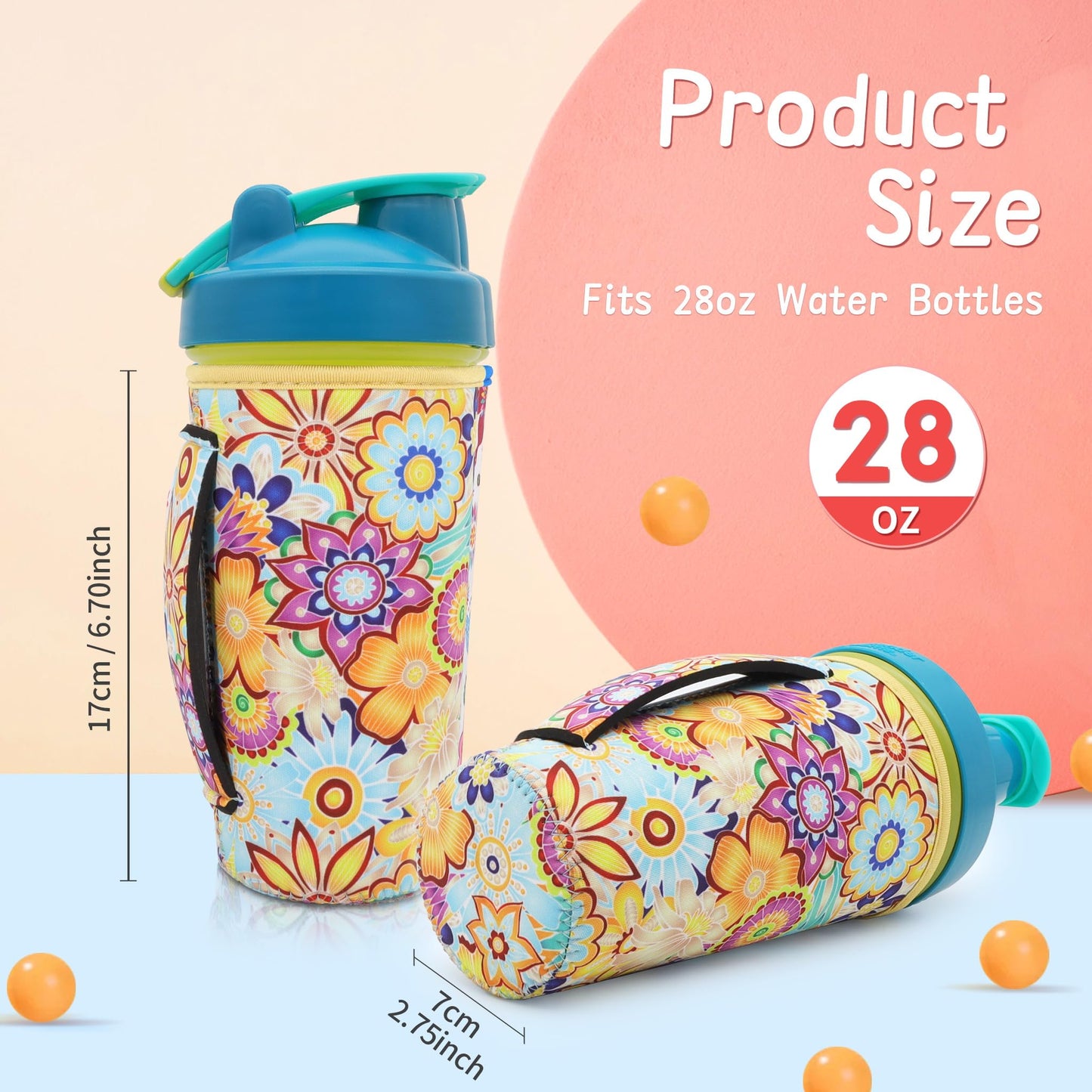 2Pack Reusable Neoprene Insulator Water bottle holder Sleeves with Handle Compatible with 28 oz Blender Bottle, 20oz - 26oz Tumbler Cup(American flag)