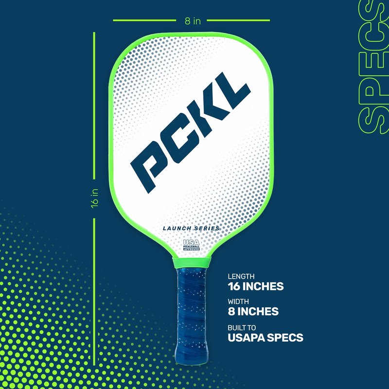 PCKL Launch Series Pickleball Paddle Racket | USA Pickleball Approved (USAPA) | Fiberglass Face with Large Sweet Spot | Honeycomb Core (White)