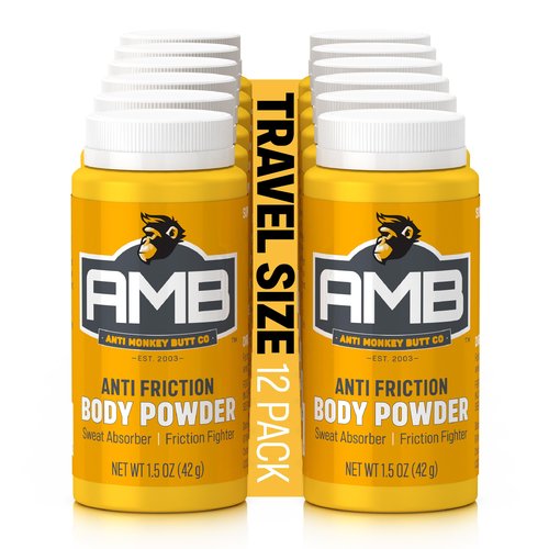 Anti Monkey Butt Travel-Size Body Powder with Calamine - Talc-Free Sweat, Odor, & Friction Relief - Chafing Protection for Active Lifestyles - 1.5 oz - Pack of 12