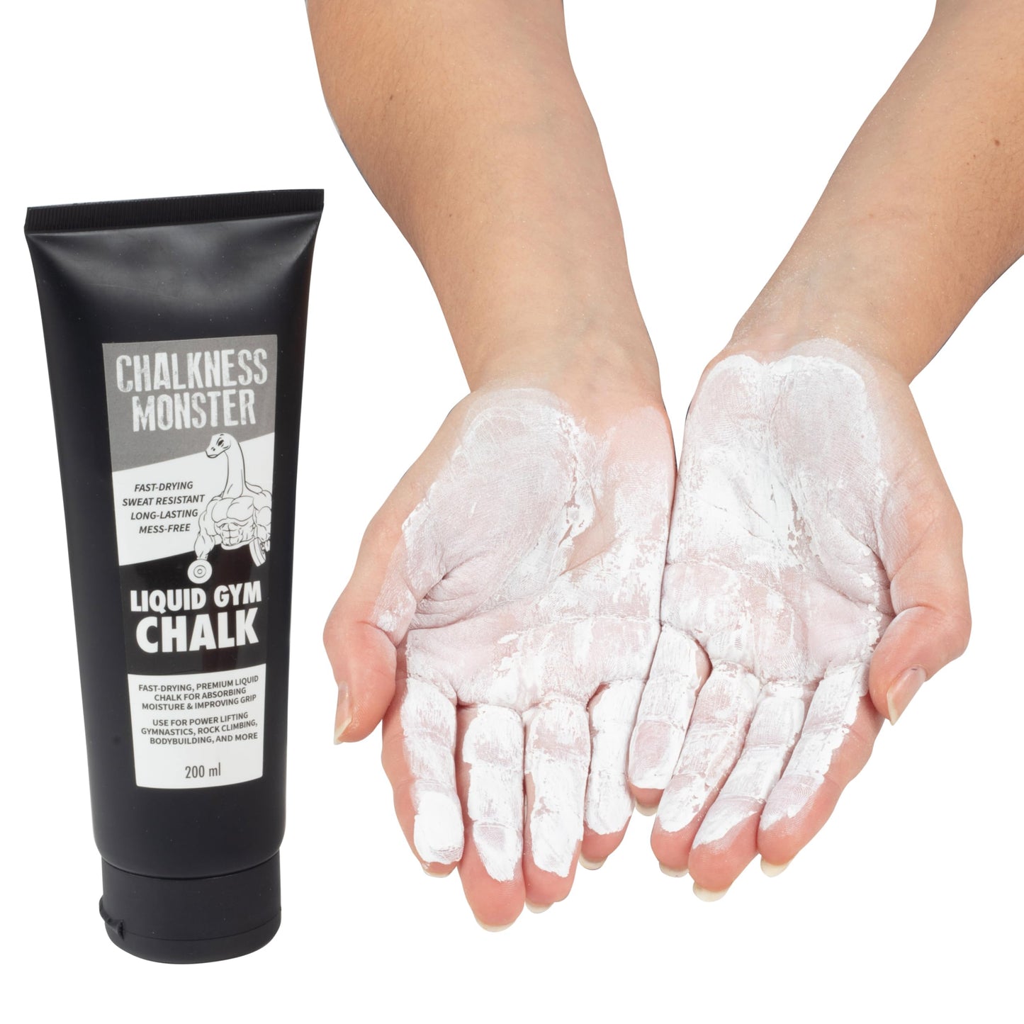 Liquid Gym Chalk - Mess-Free -2 Pack Premium Sweat Resistant Long Lasting Grip - Quick Dry Improved Hand Grip for Gymnastics, Rock Climbing, Power Lifting and More - Chalkness Monster 200 mL Bottle