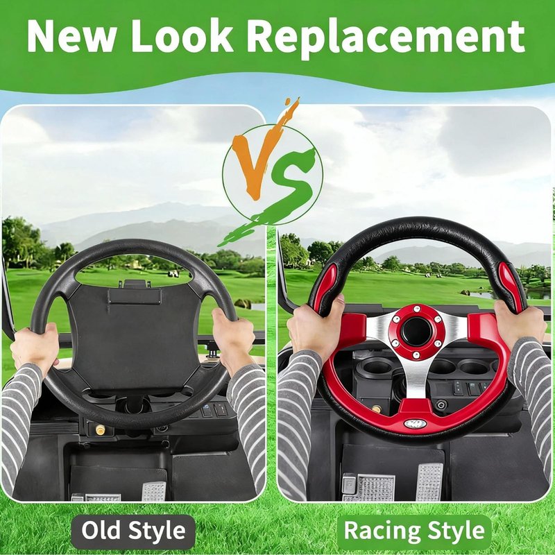 12.5" Universal Golf Cart Steering Wheel, Rust proof and Corrosion Resistance, Fit EZGO TXT/RXV/Club Car DS/Precedent/Yamaha, Most Golf Carts (Carbon Fiber Red and Black)